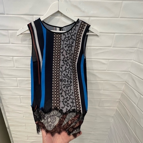 CLOVER Canyon Library Stripe lace hem shell Jersey Sleeveless Top - Picture 3 of 8